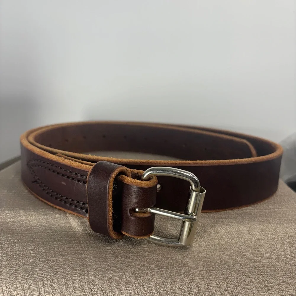 Vintage Handcrafted Leather Belt Mens 48 Brown Excellent Heritage Workwear
